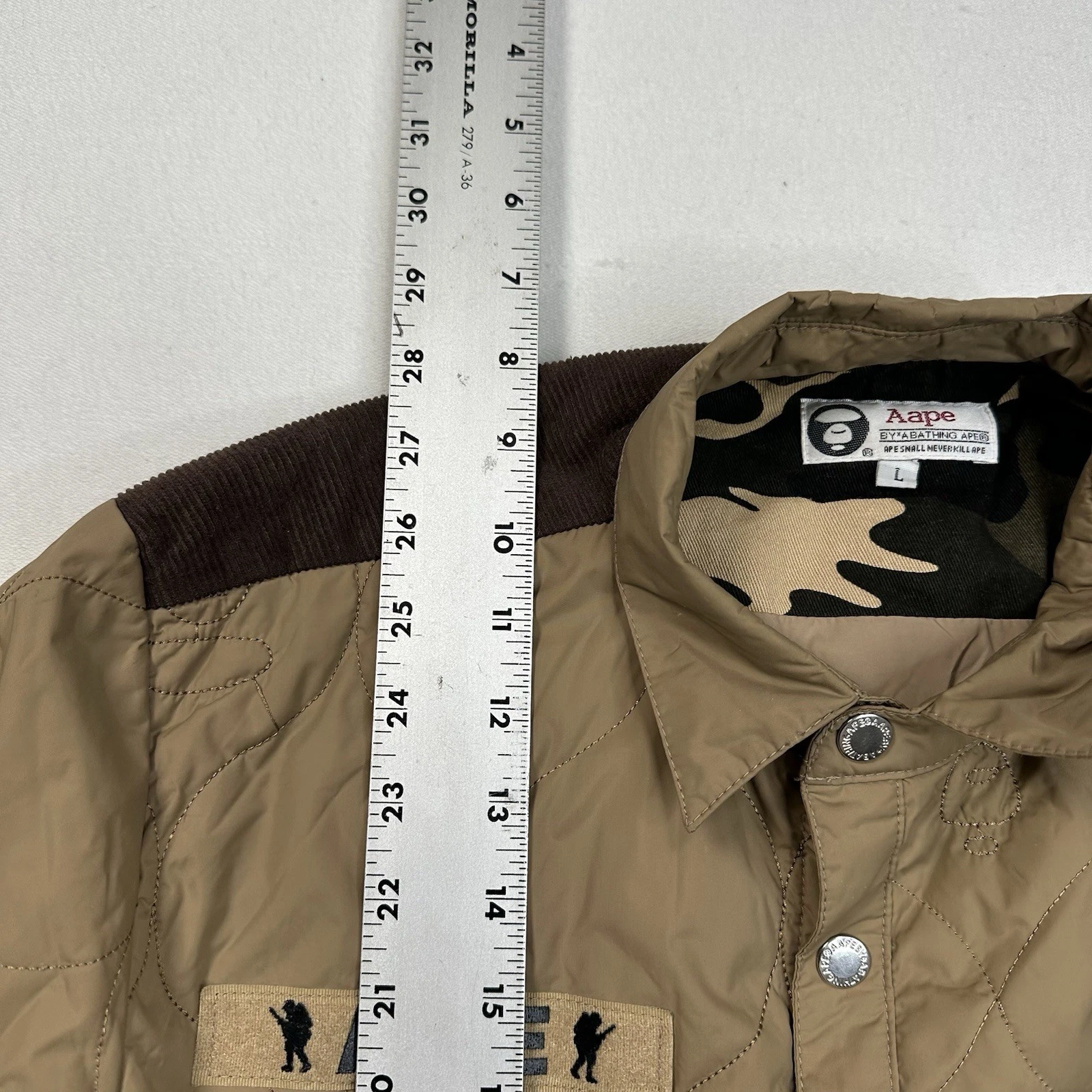 AAPE BY A BATHING APE Quilted Jacket Size Large Patches Military Beige Workwear image 14