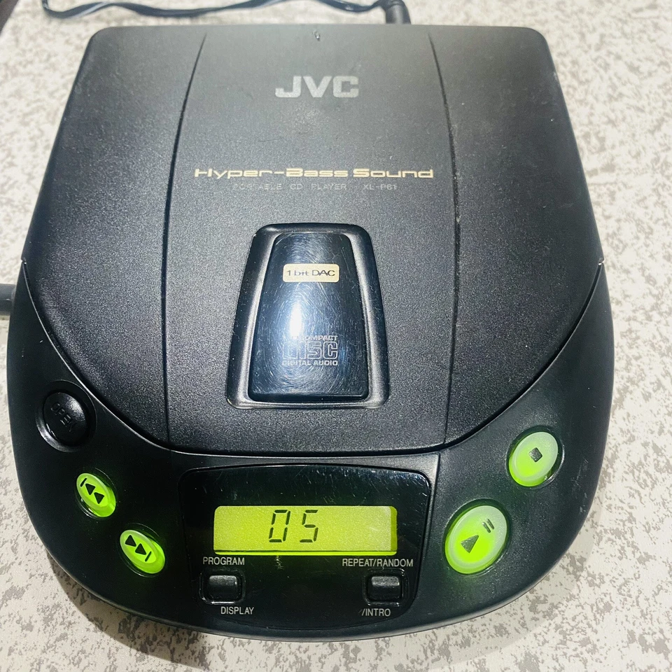 JVC Portable CD Player XL-P61 Hyper Bass Sound + JVC Headphones Vtg TESTED 1995 - Image 3 of 4