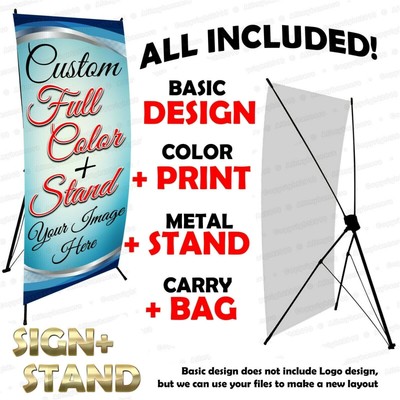 Full Color Custom Print Banner Kit With X Banner Stand 24 X 63