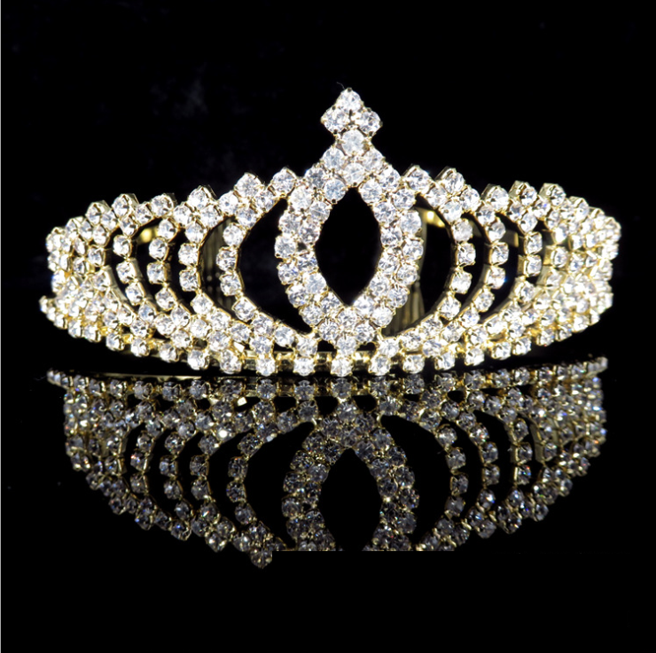 Gold Bridal Crystal Wedding Hair Tiara Crown Prom Veil  display picture 1