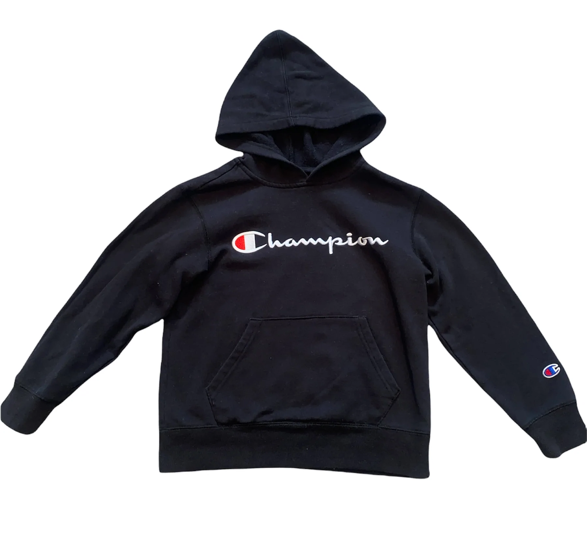 Champion unisex kids embroidered logo black pullover hoodie