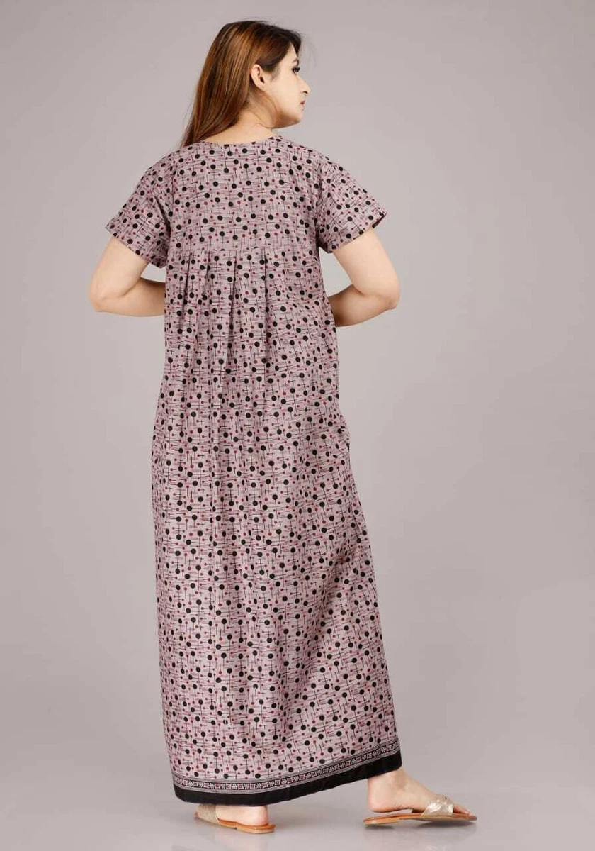 Women's Pure cotton Night Gown Sleepwear Yoke style Printed Maxi  Nighty-2535PL