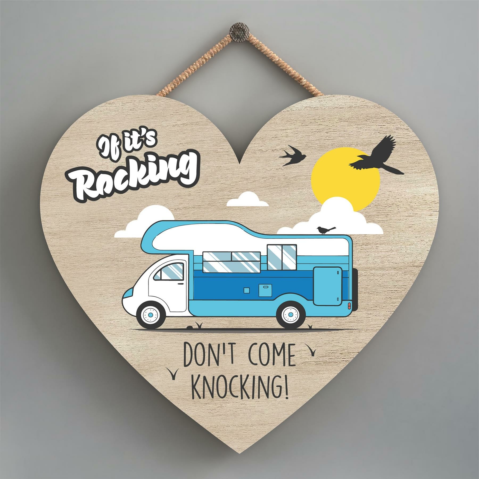 ROCKING BLUE CARAVAN THEMED HEART SHAPED HANGING PLAQUE