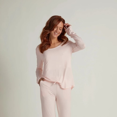 New $58 Faceplant Dreams Bamboo Long Sleeve Pajama Shirt, Pink - Large