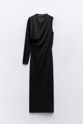 NWT Zara Asymmetric Elegant Black Long Knit Midi Dress XS | eBay