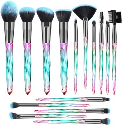 15 Stück Profi Make Up Pinsel Komplettset mit Kristallgriffen & weichen Borsten