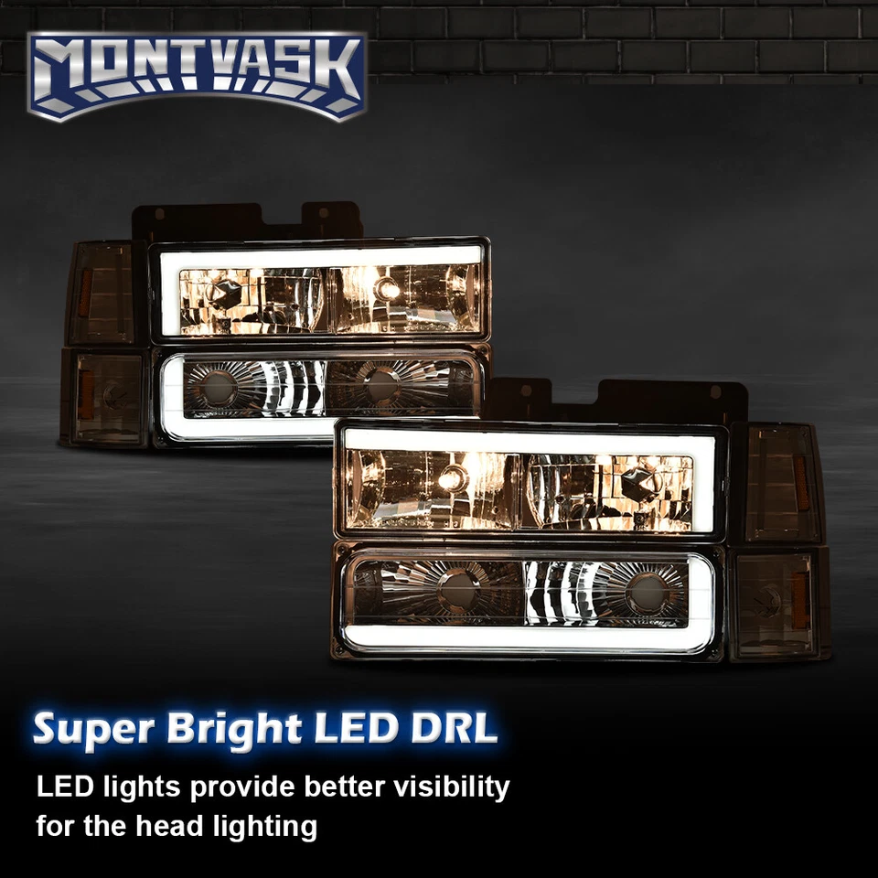 Faros cromados lentes transparentes LED DRL aptos para 94-00 Chevy GMC C/K 1500 2500 3500 Foto 4 de 4