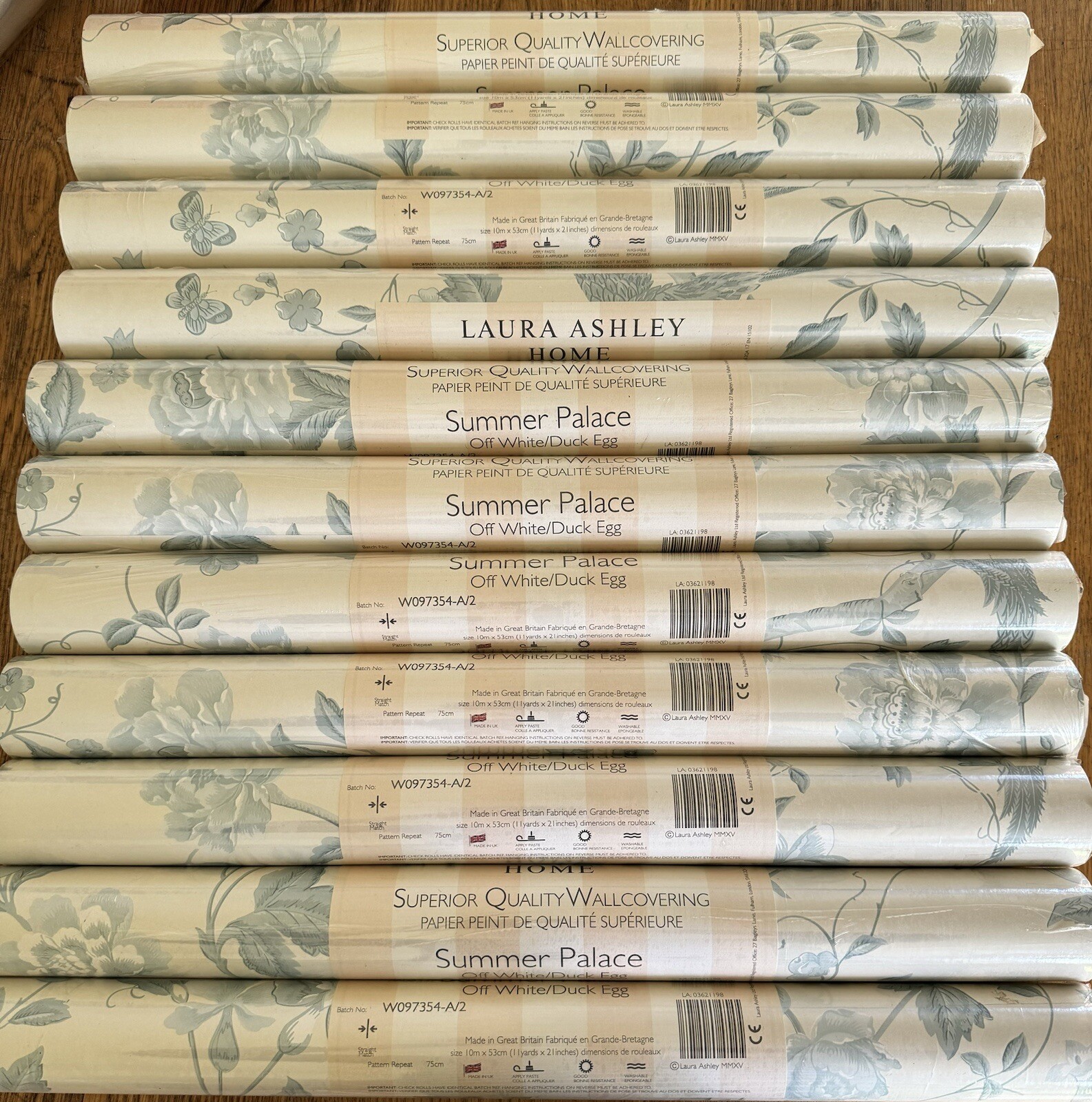 Original Laura Ashley Summer Palace Wallpaper Off White/Duck Egg 11 Rolls Avail eBay