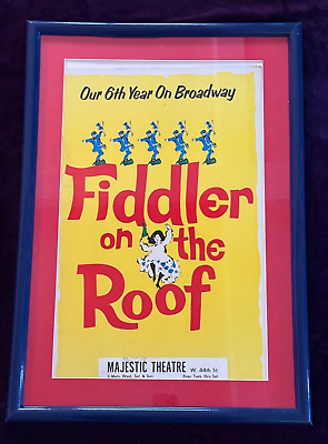 #ad Framed Orginal Vintage FIDDLER ON THE ROOF Brodway Poster Window Card $1175.00
