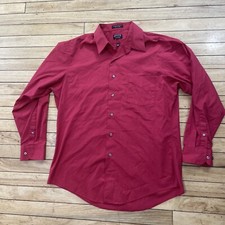 ARROW Button Shirt Men 16.5 32/33 L Fitted Red Stripe Point Pocket Dress Shirt