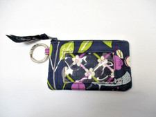 Vera Bradley Blue Purple Floral ID Holder Case Coin Change Purse Key Ring Zip