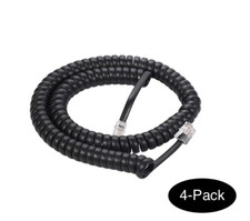 12ft Telephone Handset Receiver Cord Phone Coil Cable 4P4C - Black 4-Pack