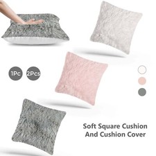 18" x 18" Fluffy Filled Square Cushion with Cover Shaggy Set Scatter Sofa Pillow