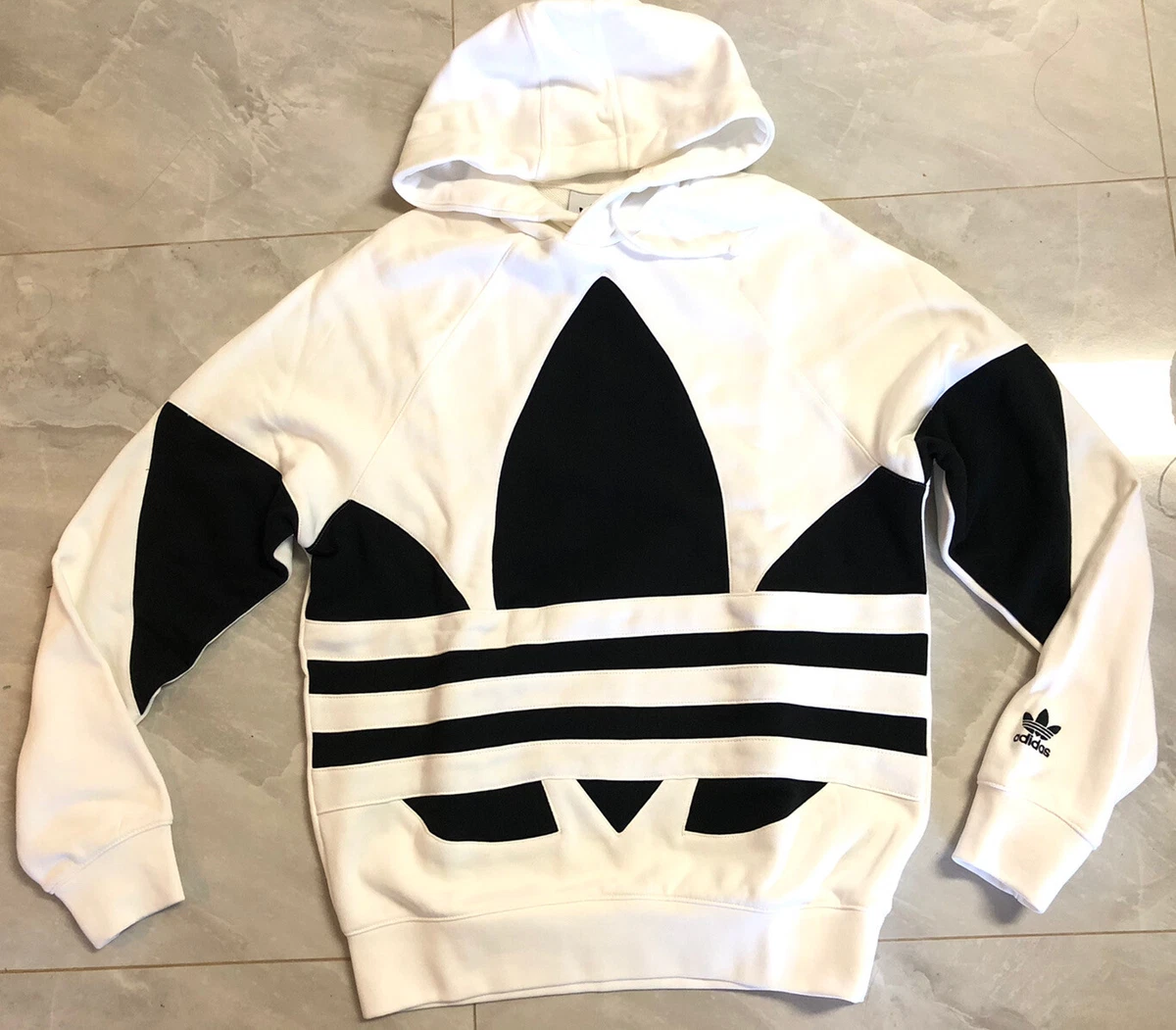 NWT Adidas Men (ED6273) Trefoil White/Black | Hoodie Big Pullover - eBay XS