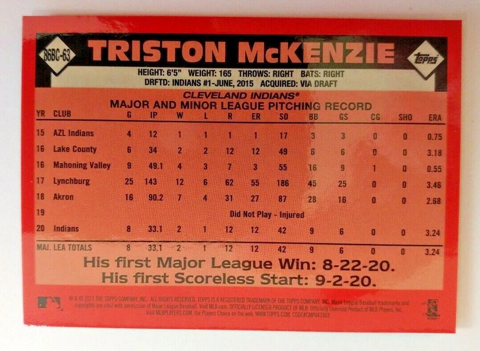 2021 TOPPS SERIES 1 CHROME SILVER PACK RC TRISTON MCKENZIE - Image 2 of 2