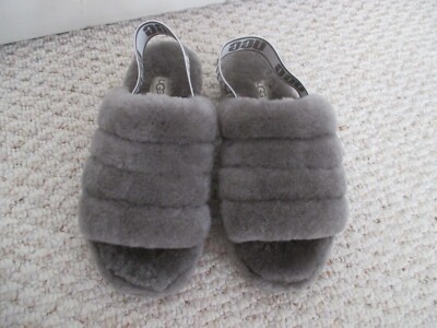 Ladies Slippers Sheepskin Slippers Charcoal Fluff Yeah Slide UGG