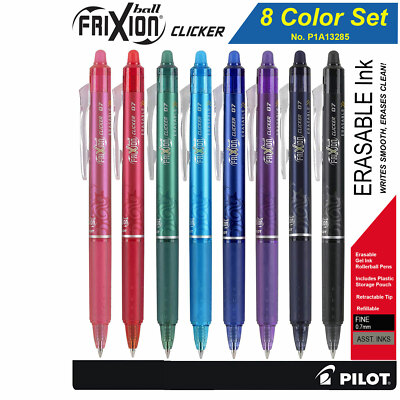Pilot FriXion Clicker Erasable Gel Pens - 8 Pack Assorted Colors, Retractable & No Mess Erasing