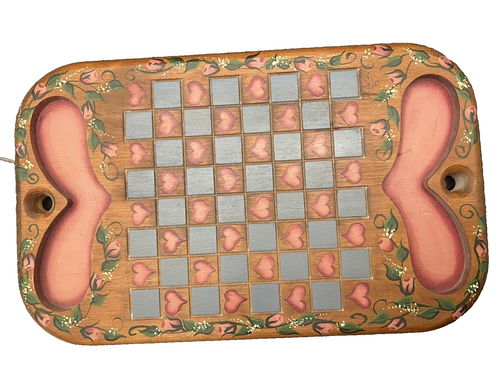 Wood Folk Art Checkers Chess Game Board Tray Wall Art Americana Hand ...