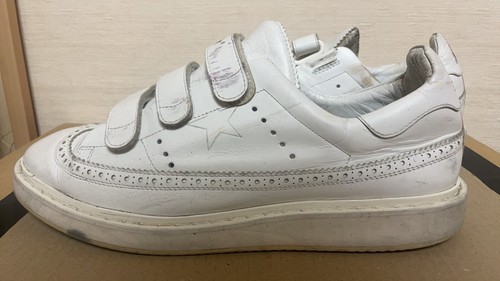 GOLDEN GOOSE RECORDS 42 Men's Low Cut Sneakers Leather White Star Magic Closure - Picture 9 of 14