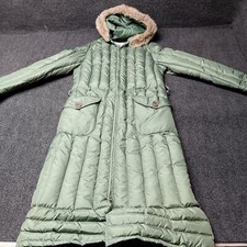 Vintage Down Craft Long Jacket Women Small Green Hooded Faux Fur Full Zip