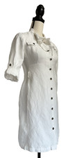TAHARI Arthur S. Levine Linen Blend Button up Dress White Rollup Sleeve Lined