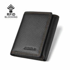 Genuine Leather RFID Slim S7 Men Trifold Men's Wallet ID Window