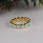 Full Eternity Kingman Turquoise Ring Sterling Silver Gold Plated Wedding Band