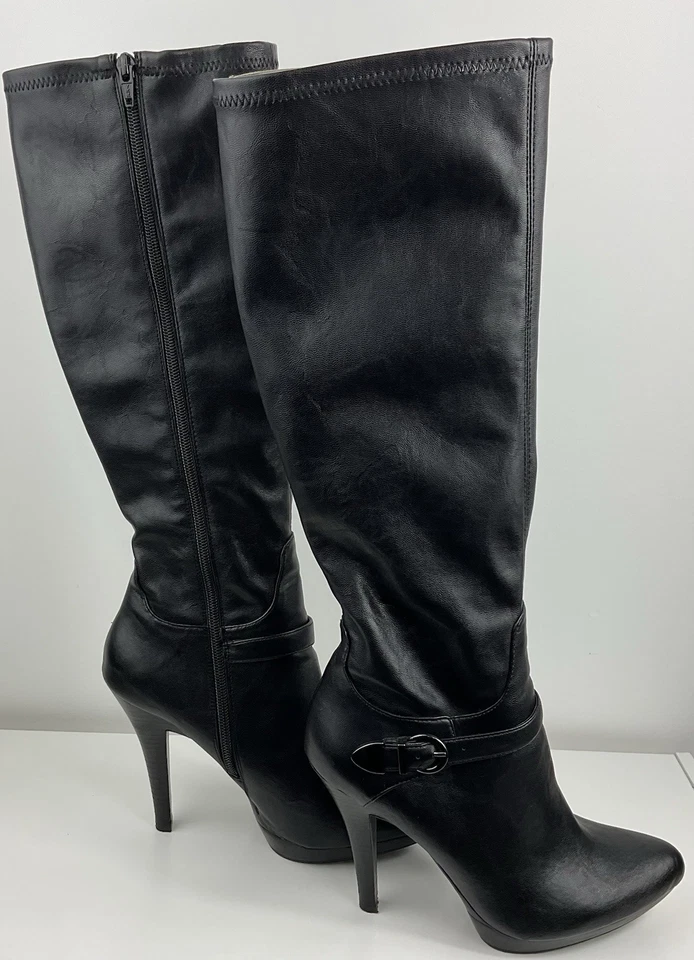 Nine West Tall Leather Boots Women’s Black Stiletto Heel Point Toe Side Zip 9M - Image 4 of 4