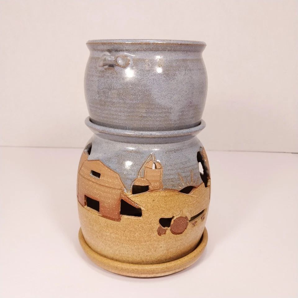 Vela de cerámica firmada JiTurner calentador de cera popurrí luminaria granja escena rural Foto 3 de 4