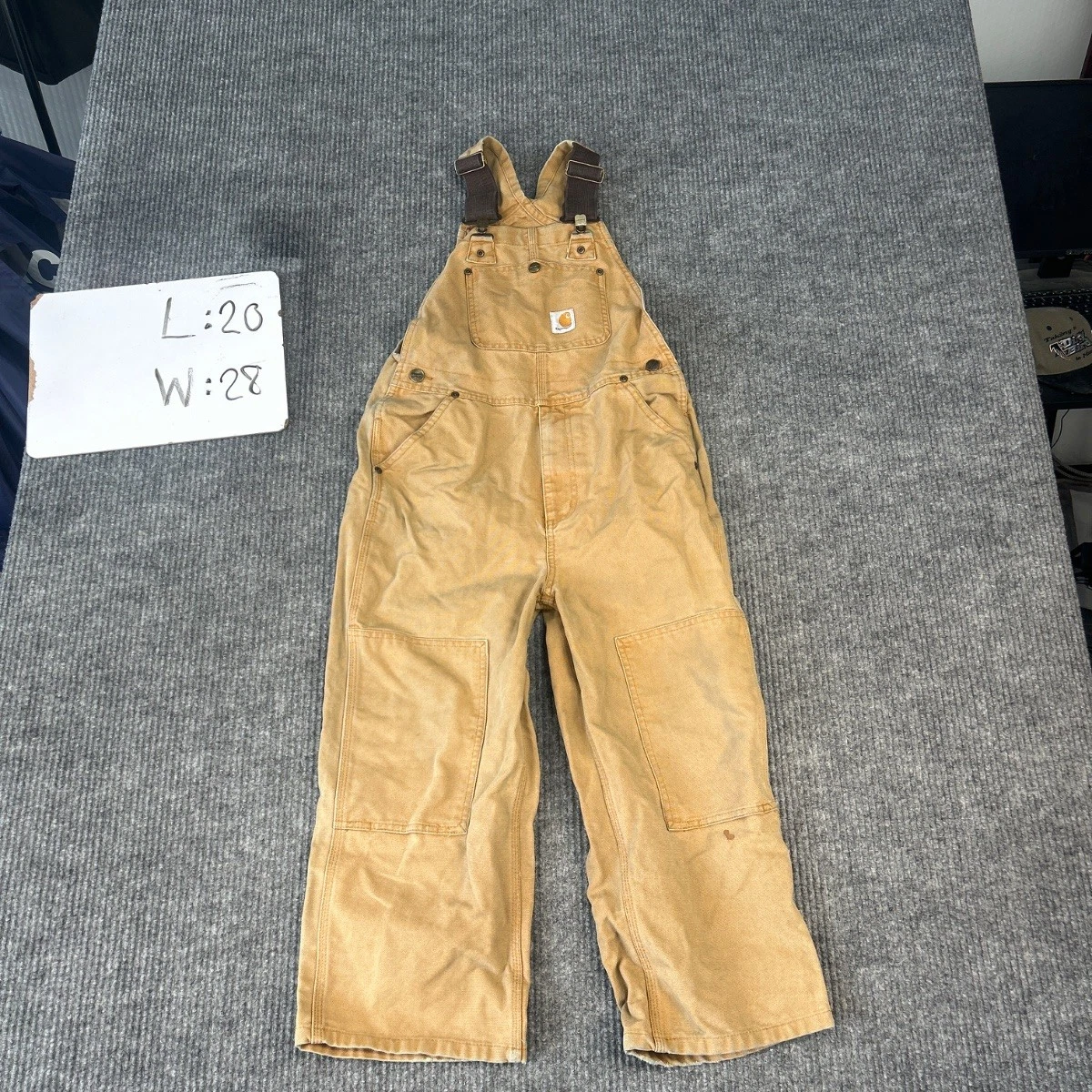 Carhartt Bib Overalls Kids Size 8 Brown Duck Canvas Workwear Brown/Tan Cotton