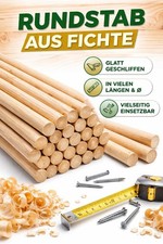 5 Stück Ø 24-50mm Holzrundstab Bastelstab Holzstab Holzstange Rundstab