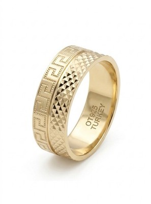 Vintage OT 925 Türkei Gold/Sterlingsilber griechischer Schlüssel Diamantschliff Bandring 10