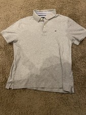 Tommy Hilfiger Polo Shirt Men Medium Gray Classic Fit Cotton Knit Short Sleeve