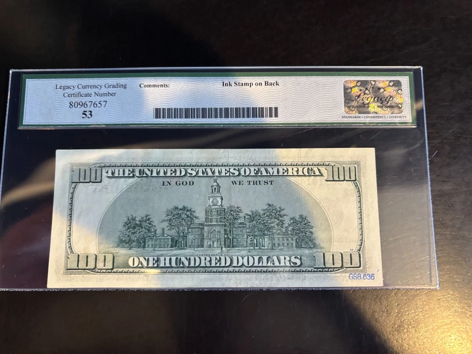 DBR 1996 $100 FRN Nueva York Fr. 2175-B Legacy 53 serie AB90918188D Foto 2 de 2