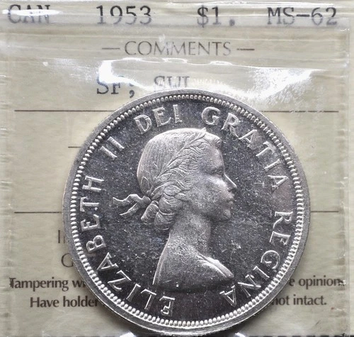 1953 SF SWL Canada Silver One Dollar ICCS graded MS-62