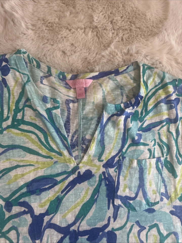 Vestido Camiseta Lilly Pulitzer Duval Azul Piscina Stay Cool Lino Talla XS Foto 4 de 4