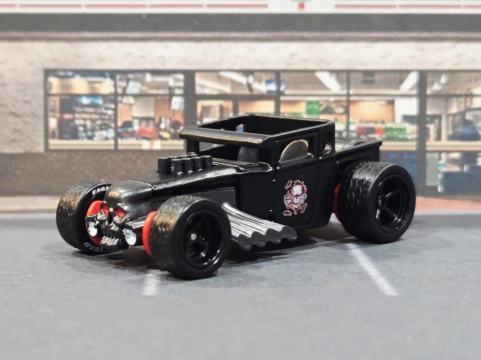 😎👍 CUSTOM Hot Wheels Bone Shaker New Semi Matte Black Paint Real Riders - Image 3 of 4