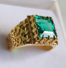 Men's Emerald Ring Solitaire Engagement Ring In 14k Solid Yellow Gold Ring