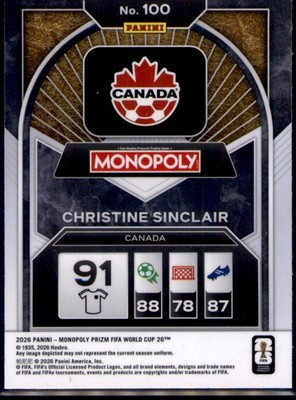 【50シリ】Panini Immaculate／ロドリゴルーキーカード！ Christine Sinclair #100 2026 Panini Prizm Monopoly FIFA World Cup