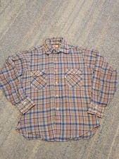 Vtg 70s Levi  s White Tab Plaid Flannel Shirt Large Orange Blue Grunge Western