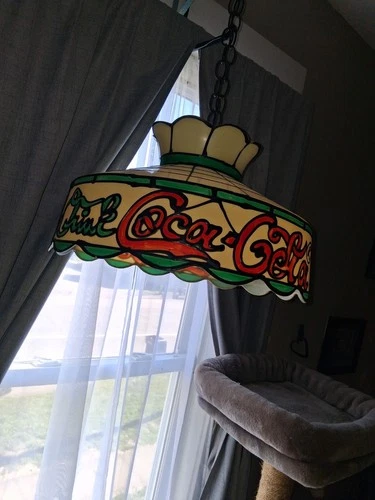 VTG 1960s70s Coca-Cola Faux Stained-Glass Hanging Light Lamp Tiffany Style