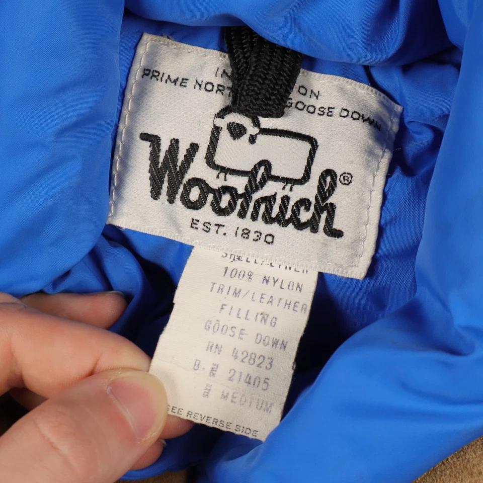 Vintage Woolrich Western Goose Down Puffer Vest Men's Medium Pearl Snap Leather - Image 2 of 4