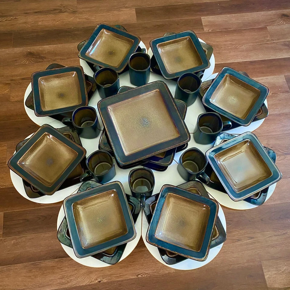 Juego de vajilla cuadrada Gibson Everyday China 28 piezas servicio para 8 platos tazas nuevo Foto 2 de 4