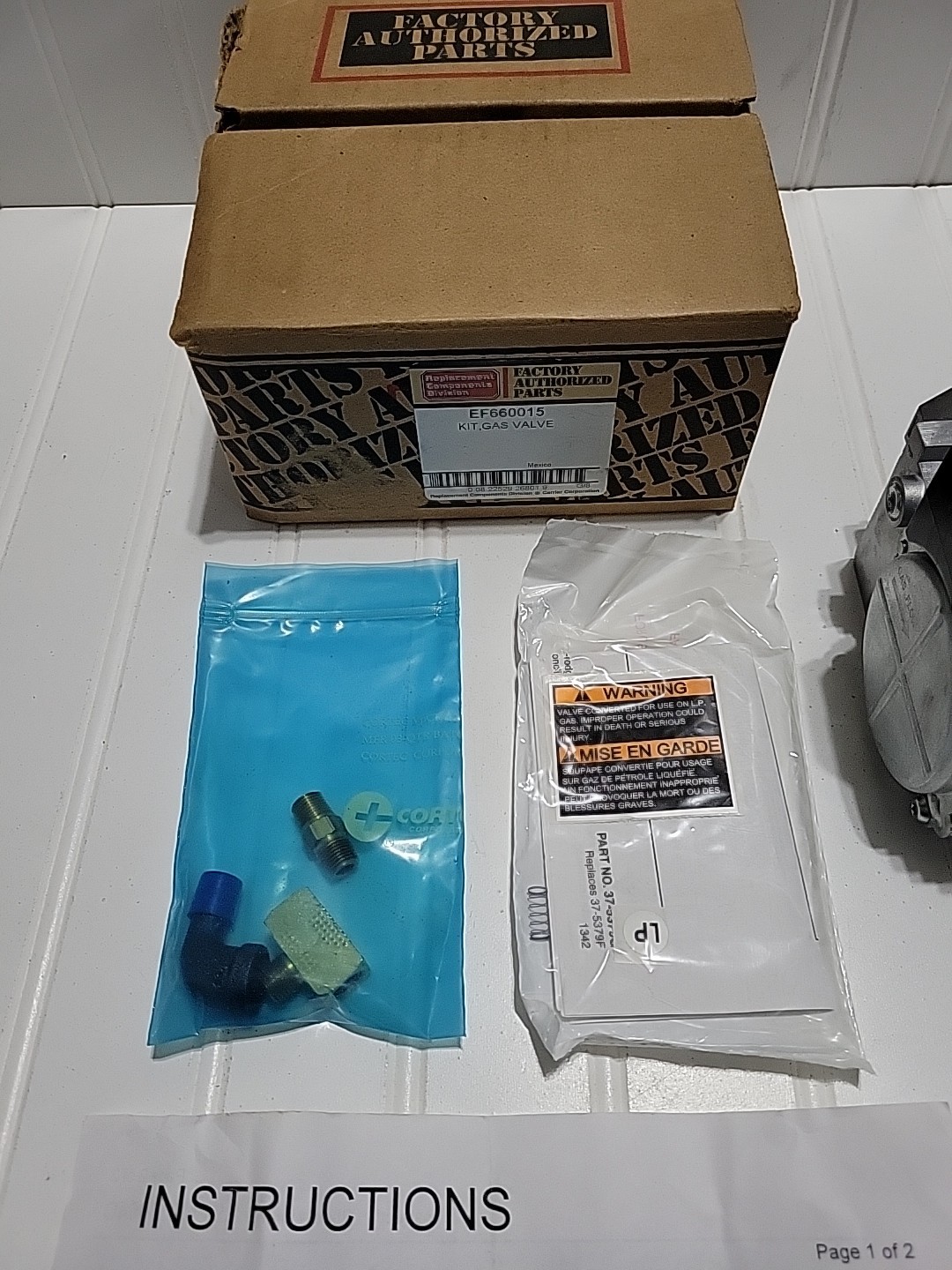 Factory Authorized Parts Gas Valve Kit EF660015 36J24-510 