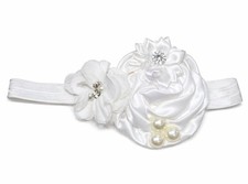 Baby Girl White Floral Headband Christening Baptism Rose Pearl Boutique