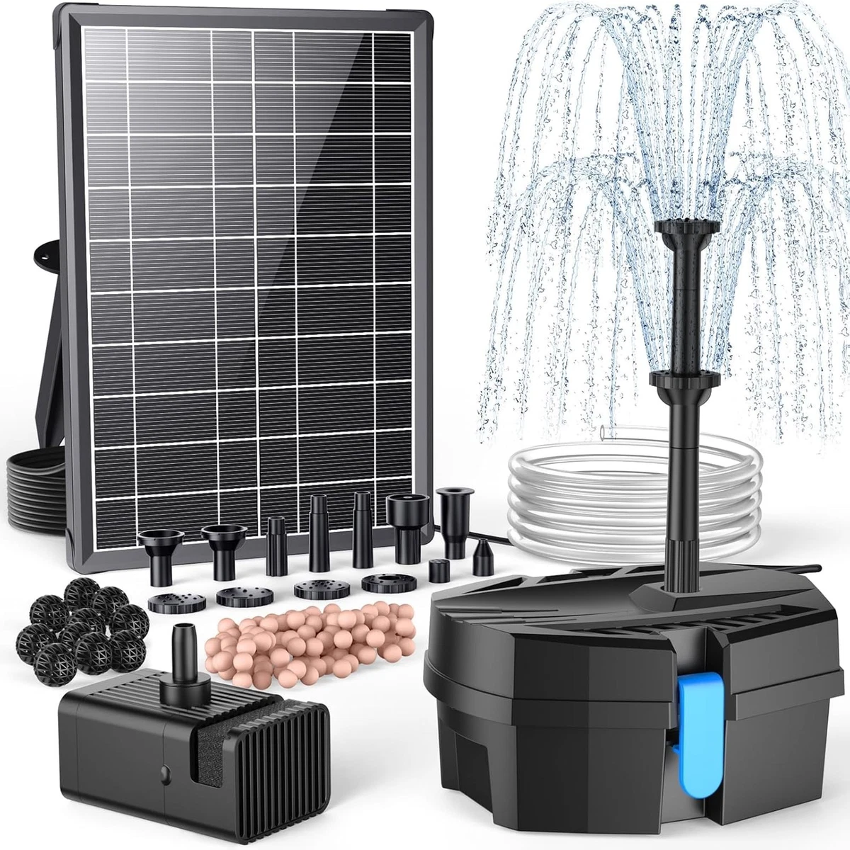 Pompa Solare Per Laghetto 50W Con Filtro E Sistema A Secco – Kit Completo Con Pannello 18V E Portata 1500 L/h