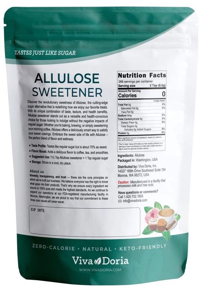 Viva Doria Allulose Sweetener, 5 lb (2.27 kg) | Zero Calorie Sugar ...