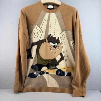 Toone Town Italy Men 4XL Taz Skateboard Knit Sweater Brown Vintage Looney Tunes
