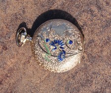 Taschenuhr Gold 585 GG RG 14 kt Damen Golduhr retro alt Uhr Handaufzug floral