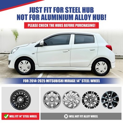 For 2014-2025 Mitsubishi Mirage 14inch Steel Wheel Black Matte